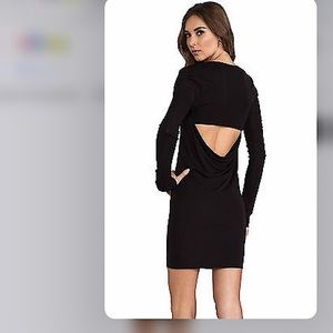 T by Alexander Wang Matte Jersey Long Sleeve Back Cowl Mini Dress in Black, M
